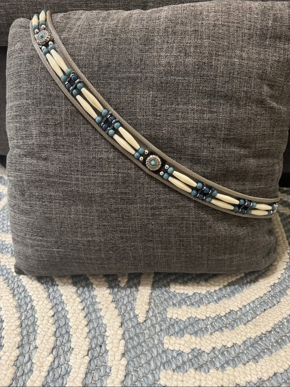 Vintage Western Concho Beaded Belt XL Silver Turquoise